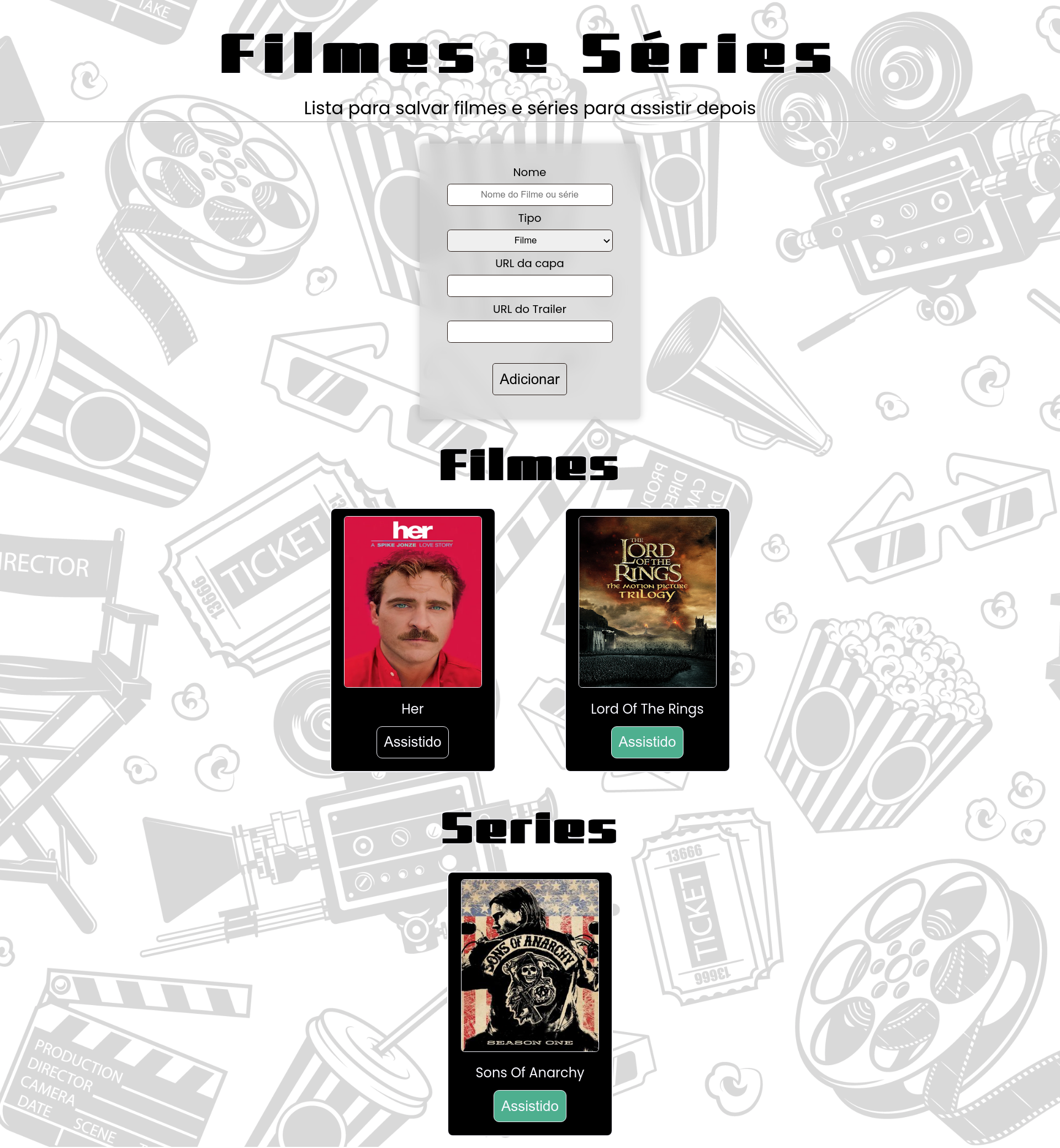 Página da Lista de Filmes e Séries