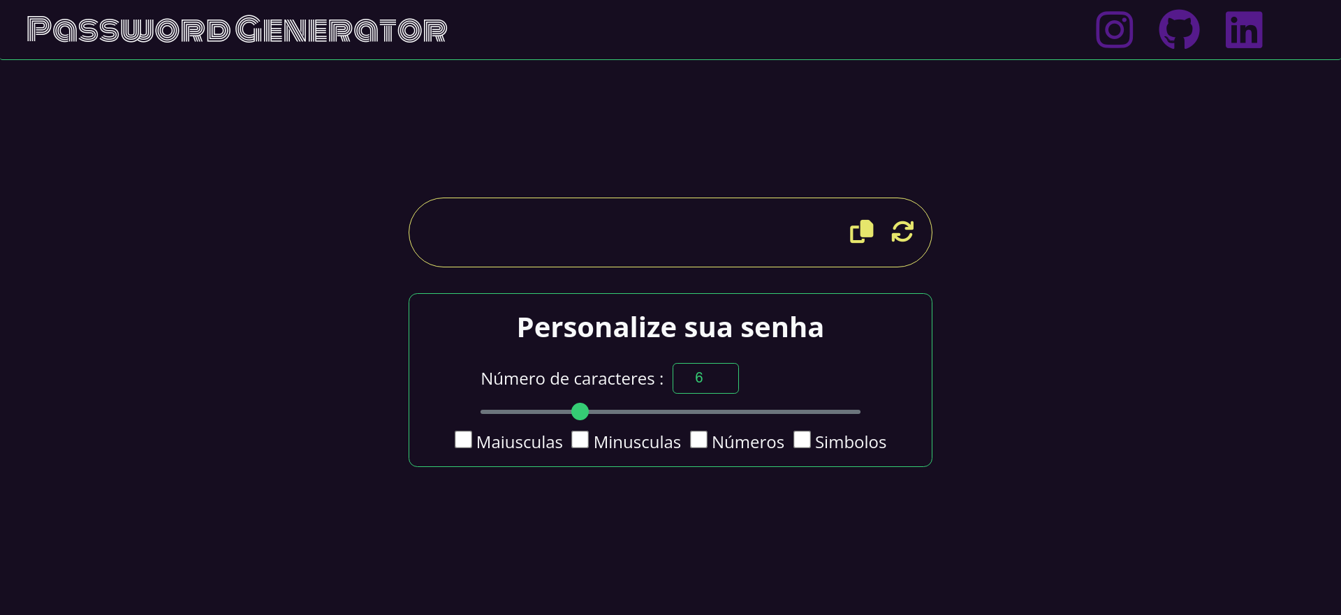 Página do gerador de senhas